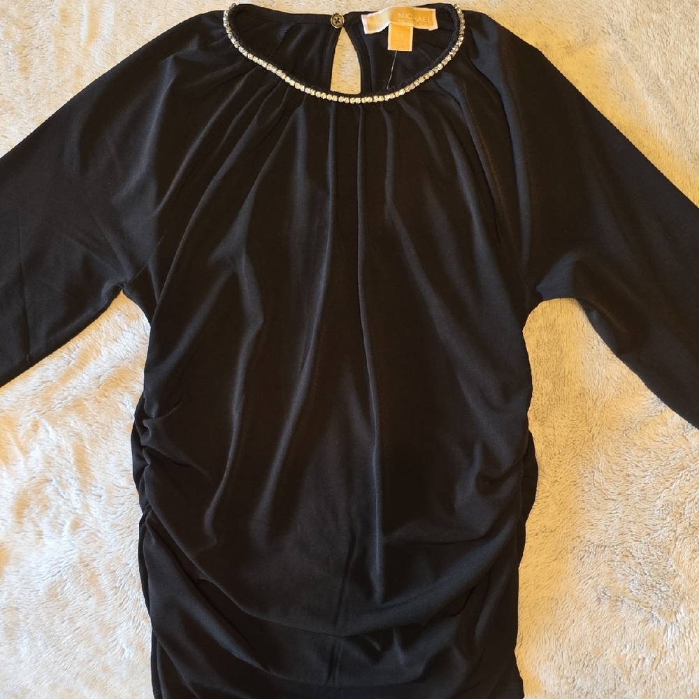Michael Kors Black Blouse with Rhinestone Neckline